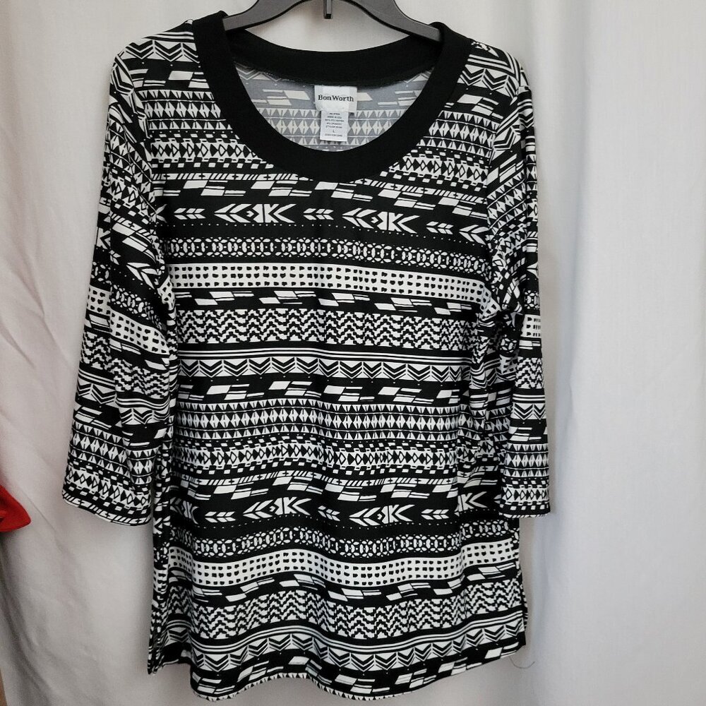 Bon Worth Blouse Retro B/W Monochrome Geometric Large Mod Op Art abstract 90s